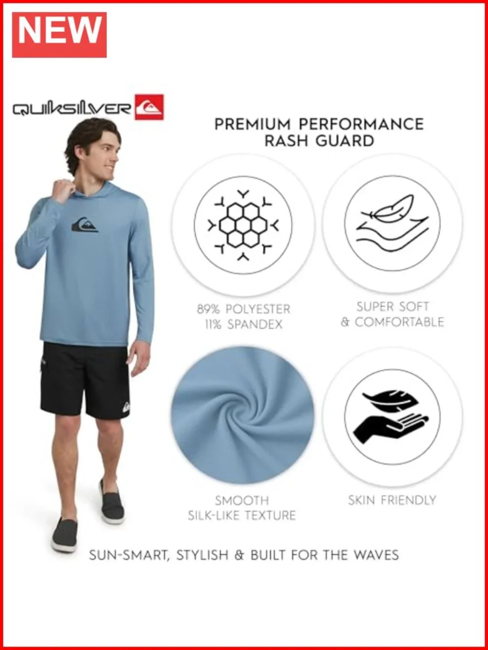 Men's UPF 50 Hooded Rash Guard Shirt Long Sleeve 4-Way Stretch
